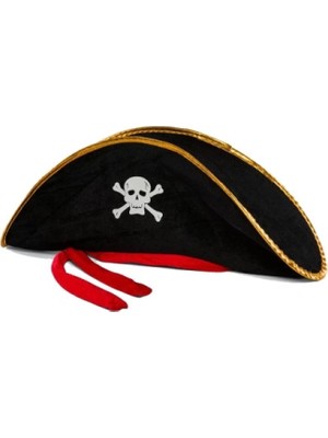 Yetişkin Boy Kadife Jack Sparrow Denizci Kaptan Jack Korsan Şapkası 50X20 cm