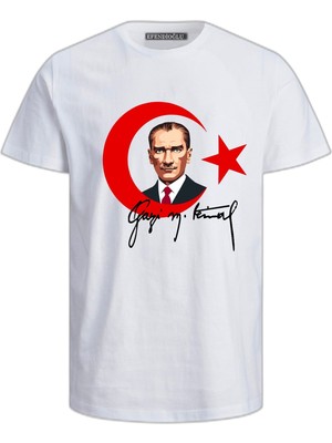 Gazi Mustafa Kemal Imzalı 29 Ekim Cumhuriyet Bayramı Baskılı Pamuklu Çocuk T-Shirt