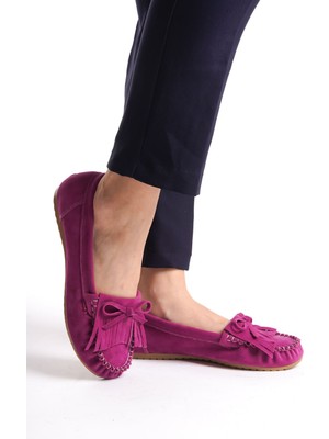 Bayan BABETPS-100 Fuşya Süet Püsküllü Günlük Kadın Babet