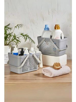 Çift Kulplu Çok Amaçlı Sepet, Dolap Içi Düzenleyici Sepet, Gri