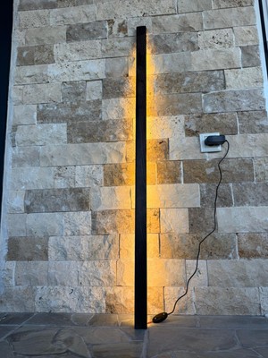 Modern Minimal Antrasit Gri  Ahşap Gövdeli Ahşap Ayaklı Beyaz LED Zemin Lambası-Modern Beyaz LED Çıta-Modern Dekoratif Işık-Sıcak Beyaz Aydınlatma Ayaklı Gece Lambası Şık ve Dekoratif Aydınlatma