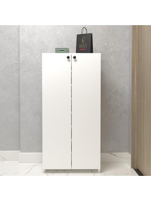 Kenzlife Kapaklı Ayakkabılık Bosnevi Mat Beyaz Suntalam 125*040*30 Onaltı Çift Ayakkabı Kapasitesi Arkalıksız