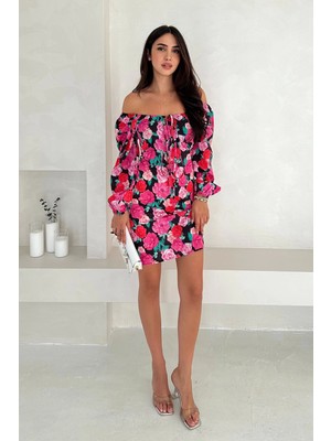 Ithal Krep Kumaş Madonna Yaka Elbise