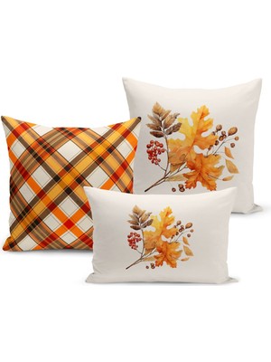 Sonbahar Serisi Çift Tarafı Dijital Baskılı  3'lü Kırlent Kılıfı Seti (Halloween Autumn)