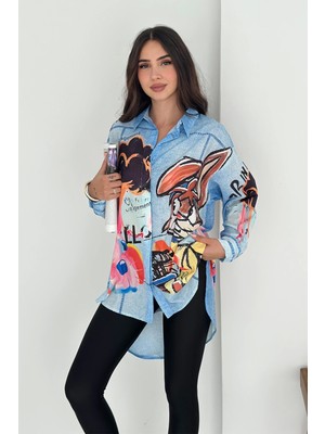 Tavşan Baskılı Jeans Efektli Tunik