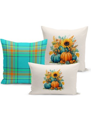 Sonbahar Serisi Çift Tarafı Dijital Baskılı  3'lü Kırlent Kılıfı Seti (Halloween Autumn)