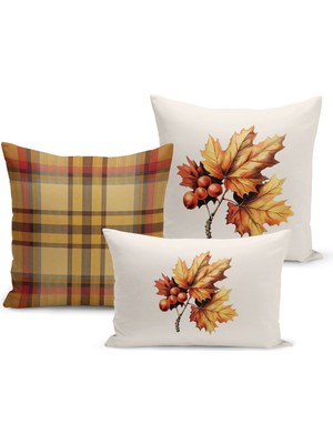 Sonbahar Serisi Çift Tarafı Dijital Baskılı  3'lü Kırlent Kılıfı Seti (Halloween Autumn)