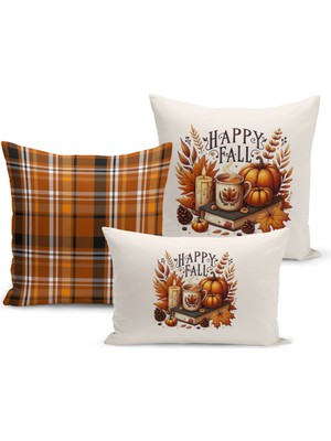 Sonbahar Serisi Çift Tarafı Dijital Baskılı  3'lü Kırlent Kılıfı Seti (Halloween Autumn)