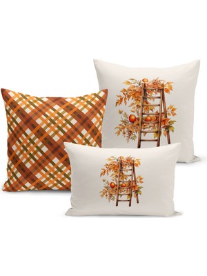 Sonbahar Serisi Çift Tarafı Dijital Baskılı  3'lü Kırlent Kılıfı Seti (Halloween Autumn)