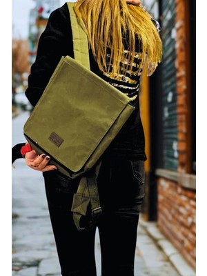 Old Cotton Cargo Unisex Su Geçirmez Kanvas Sırt Laptop Çantası Haki