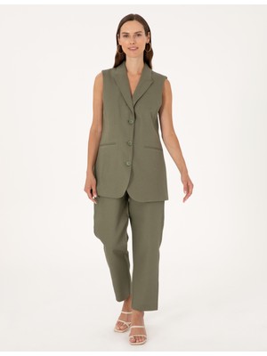 Pierre Cardin Kadın Haki Carrot Fit Keten Pantolon 50299985-VR027