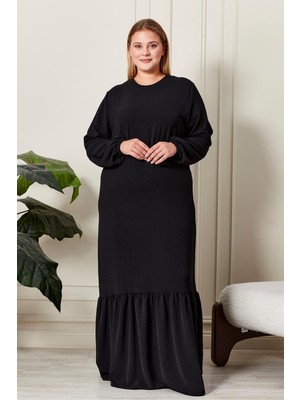 FERACE Yazlık Kadın Büyük Beden Elbise Düz Renk Viskon Kumaş Pileli Tasarım