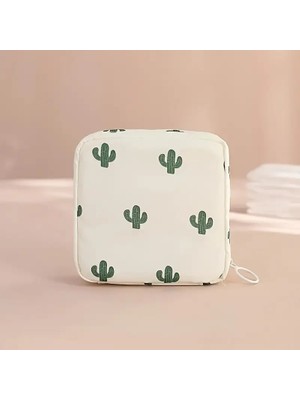 Kaktüslü Fermuarlı Kadın Pedi Saklama Çantası- Cüzdanı
