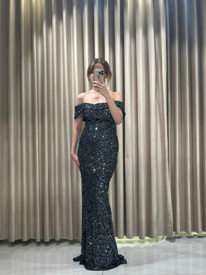 Antresit Madonna Yaka Pul Payet Elbise 5525