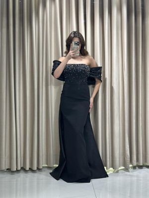 Karma Inci Çakma Detaylı Krep Abiye Elbise RK5200