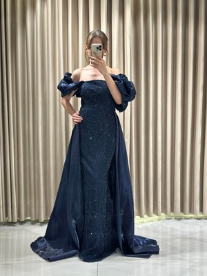 Lacivert Yeni Sezon Taş Işlemeli Abiye 5616