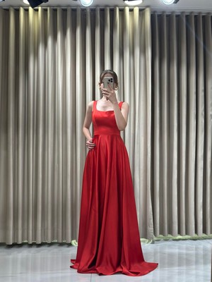 Kırmızı Yeni Sezon Saten Abiye 5604