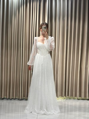 Beyaz Yeni Sezon Dantel Model Abiye 5154
