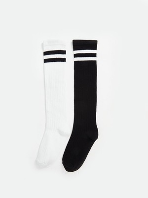 Lc Waikiki Yeni Sezon Çizgili Kız Çocuk Diz Altı Çorap 2'li