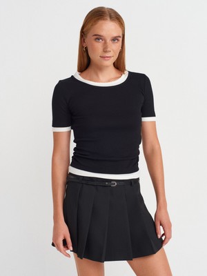 31942 Çift Katlı Büzgülü T-Shirt-Siyah