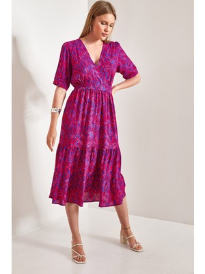 Shade Kadın Kısa Kol Kruvaze Yaka Viskon Elbise