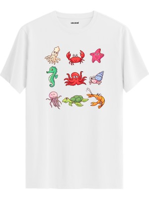 Deniz Canlıları Baskılı %100 Pamuk Tişört