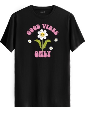 Good Vibes Only Çiçek Tasarım Baskılı Tişört