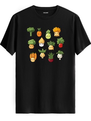 Sebze Karakterleri Baskılı %100 Pamuk Tişört