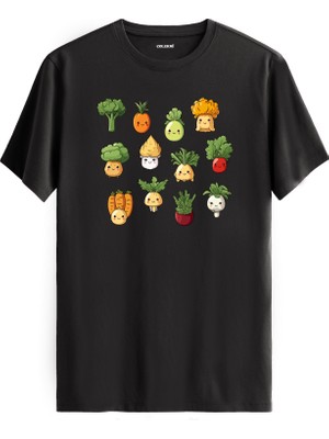 Sebze Karakterleri Baskılı %100 Pamuk Tişört