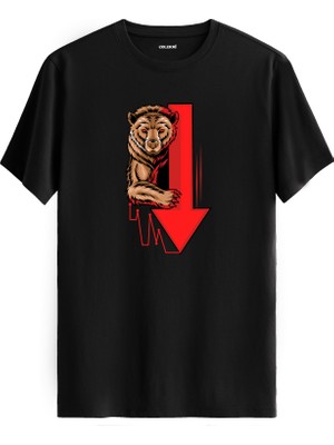 Ayı ve Grafik Ok Tasarımlı Unisex Tişört