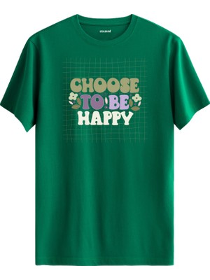 Retro Izgara Desenli "choose To Be Happy" Unisex Tişört