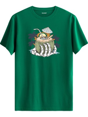 Tropikal Hindistan Cevizi Baskılı %100 Pamuk Tişört