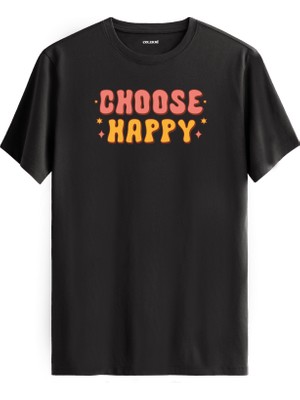 "choose Happy" Yazılı %100 Pamuk Tişört
