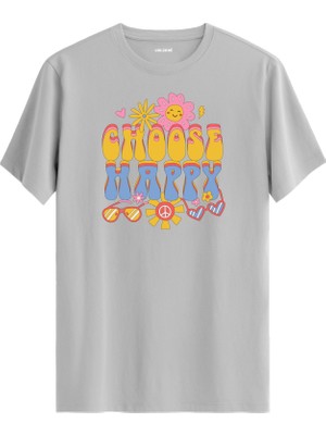 "choose Happy" Retro Hippie %100 Pamuk Tişört