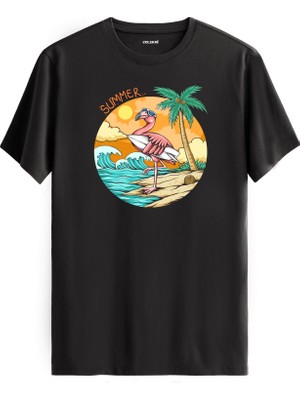 Flamingo Surf Plaj Baskılı Tişört