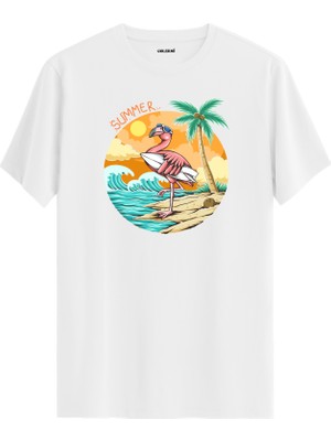 Flamingo Surf Plaj Baskılı Tişört