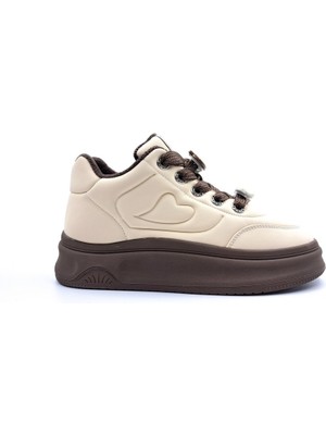 Guja 25K421 Kadın Emoji Süs Detaylı Kalın Taban Sneaker Ayakkabı Bej - Kahve