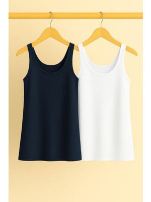 2 Adet A Kesim Rahat Kalıp Basic Kalın Askılı Atlet Tişört