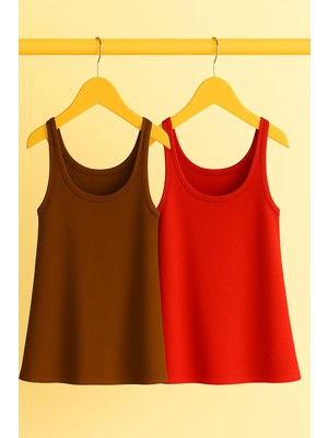 2 Adet A Kesim Rahat Kalıp Basic Kalın Askılı Atlet Tişört