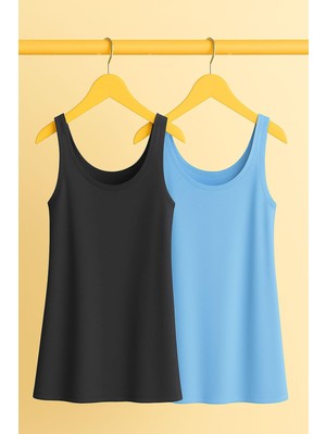 2 Adet A Kesim Rahat Kalıp Basic Kalın Askılı Atlet Tişört