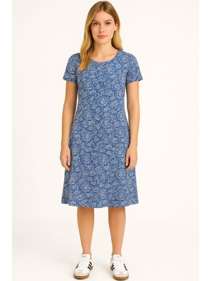 Dökümlü Rahat Kalıp Günlük Penye Kumaş Elbise