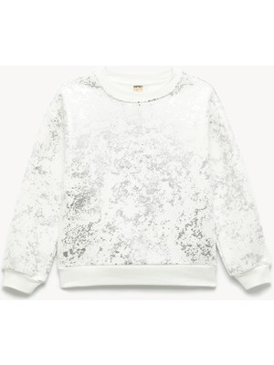 Uzun Kollu Bisiklet Yaka Desenli Şardonlu Sweatshirt