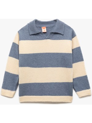 Koton Uzun Kollu Polo Yaka Çizgili Triko Kazak Erkek Çocuk İçin Rahat ve Şık Tasarım