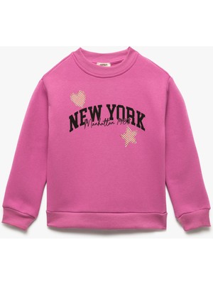 Koton Pembe Bisiklet Yaka Uzun Kollu Baskılı Sweatshirt Kız Çocuklar İçin Enerjik Tasarım