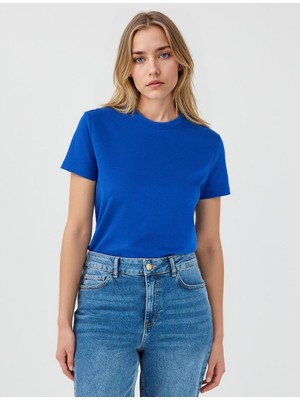 Jimmy Key Saks Bisiklet Yaka Basic Kısa Kollu Tişört