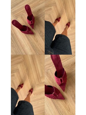 Sivri Burun Bordo Süet Topuklu Ayakkabı