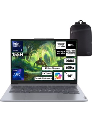 Lenovo Thinkbook 14 G7 Ultra 7-155H 32-Gbddr5 512 Gbssd Intel Arc Graphics 14" Wuxga Freedos + Hmf Sırt Çantası 21MR0050TRHMF20
