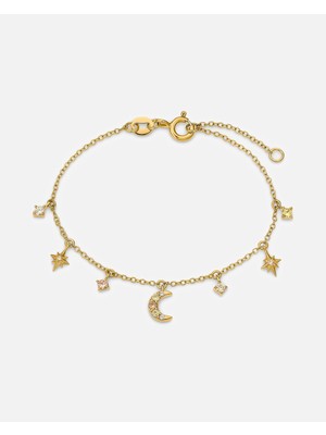 Stylish 925 Ayar Gümüş Armband Güneş Ay ve Yıldızlarla Çocuklar Için Özel Tasarım