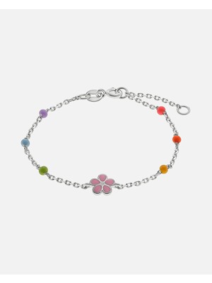 925 Ayar Gümüş Renkli Boncuklu Çocuk Bilezik Rose Çiçekli Hediye Fırsatı