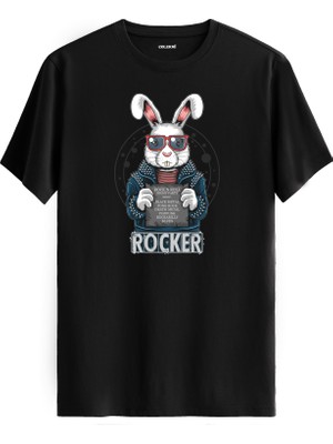 Rocker Tavşan Baskılı %100 Pamuk Tişört
